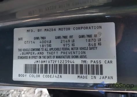 2015 Mazda Mazda3 I Touring из США, поврежденный, VIN JM1BM1V72F1223944